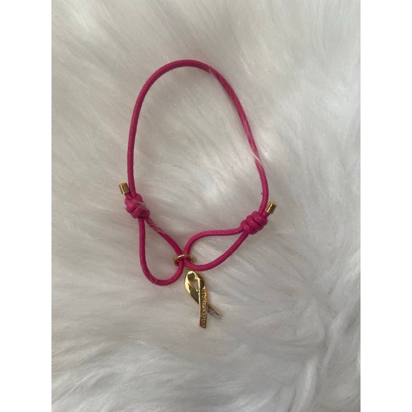 Estée Lauder‎ Pink & Gold Tone Breast Cancer Awareness Ribbon Bracelet - Picture 1 of 2